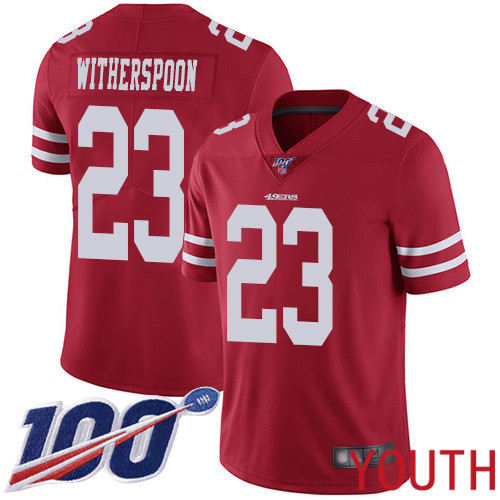 San Francisco 49ers Limited Red Youth Ahkello Witherspoon Home NFL Jersey #23 100th->youth nfl jersey->Youth Jersey